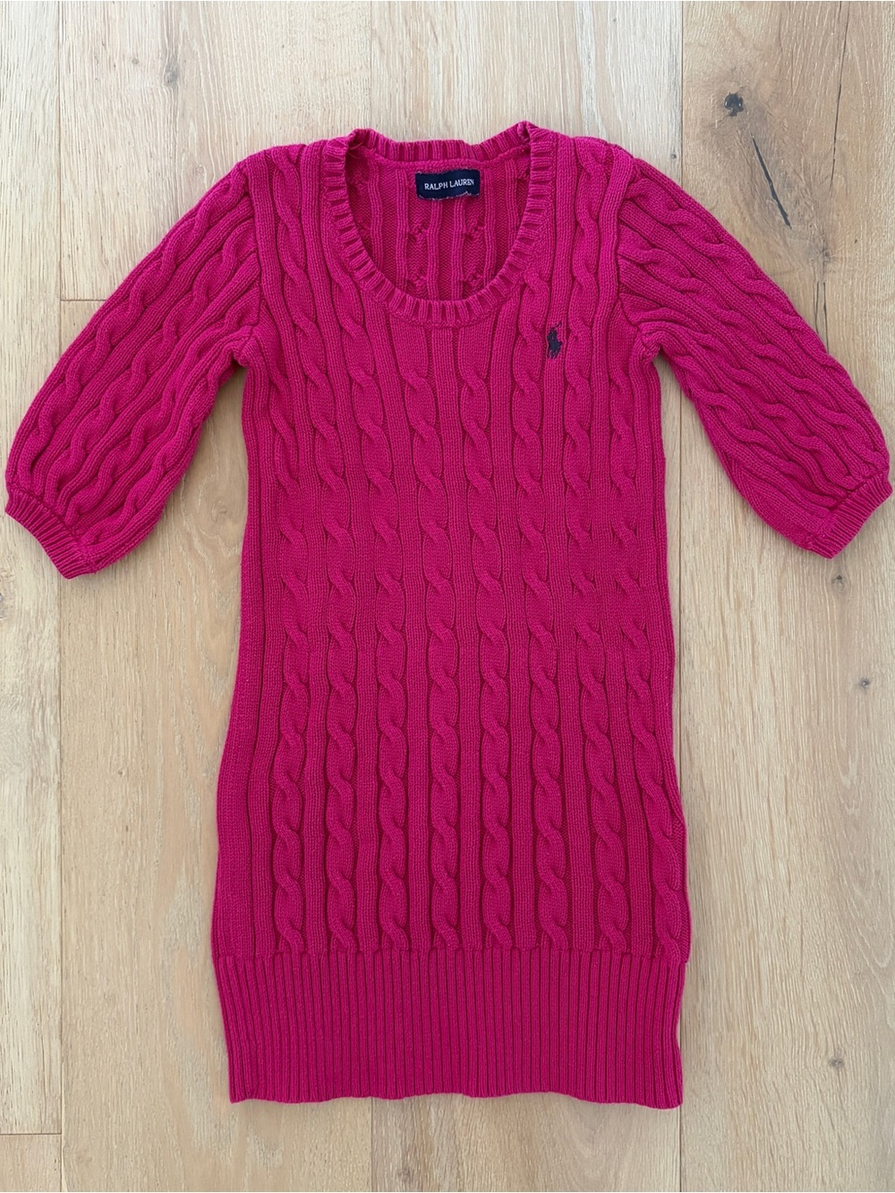 Ralph Lauren Girls Size 6 Pink Cable Knit Sweater Dress Gold Buttons Pony*T22